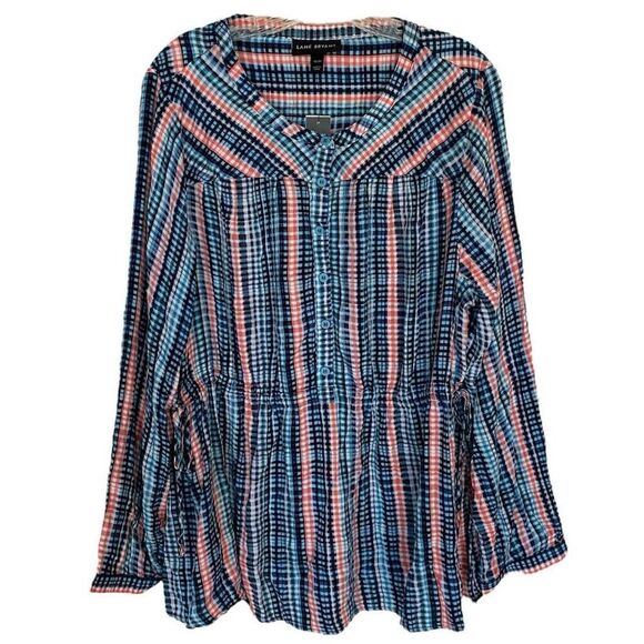 Lane Bryant Blue & Red Plaid Drawstring Waist Blouse NWT Plus Size 18-20 - Picture 1 of 6